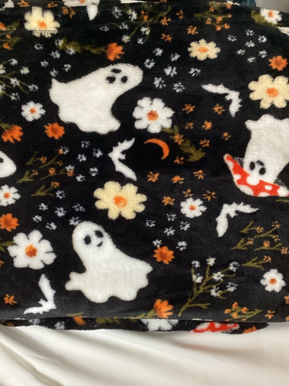 The Big One Black Halloween Ghost Floral Plush Throw
